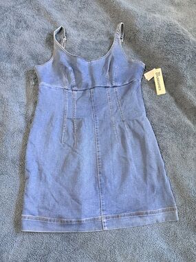 NWT No Boundaries Juniors XL Blue Denim  Mini Dress 15 17 Adjustable Stretch